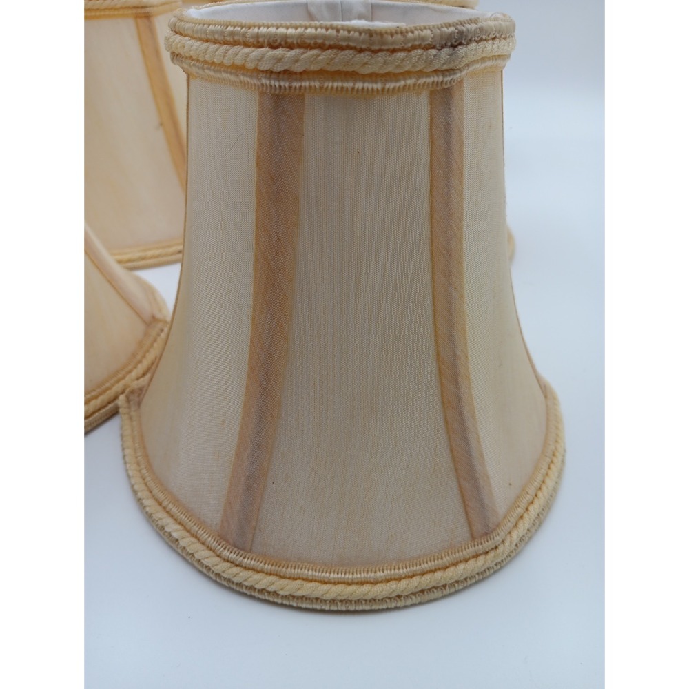Set Of 6 VTG Chandalier Lamp Shades Cloth Yellow Off White - Picture 5 of 7